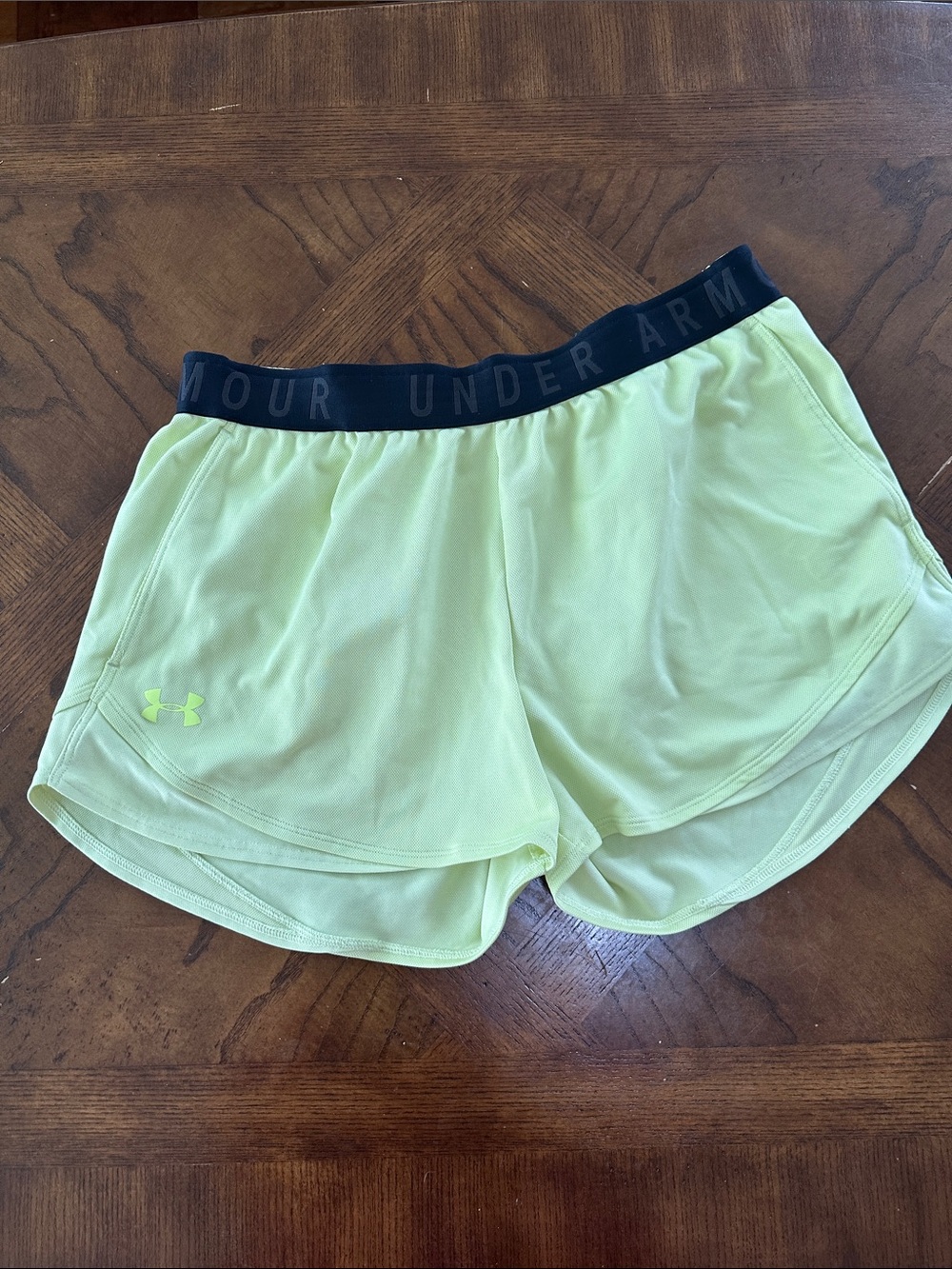 Under Armour Neon Yellow Women's Athletic Shorts with Black Waistband